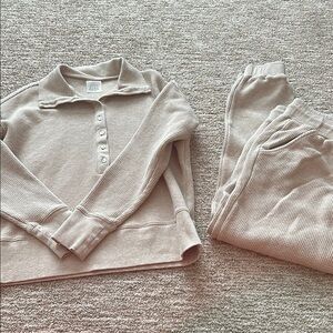 Negative Beige Waffle Knit Lounge Set